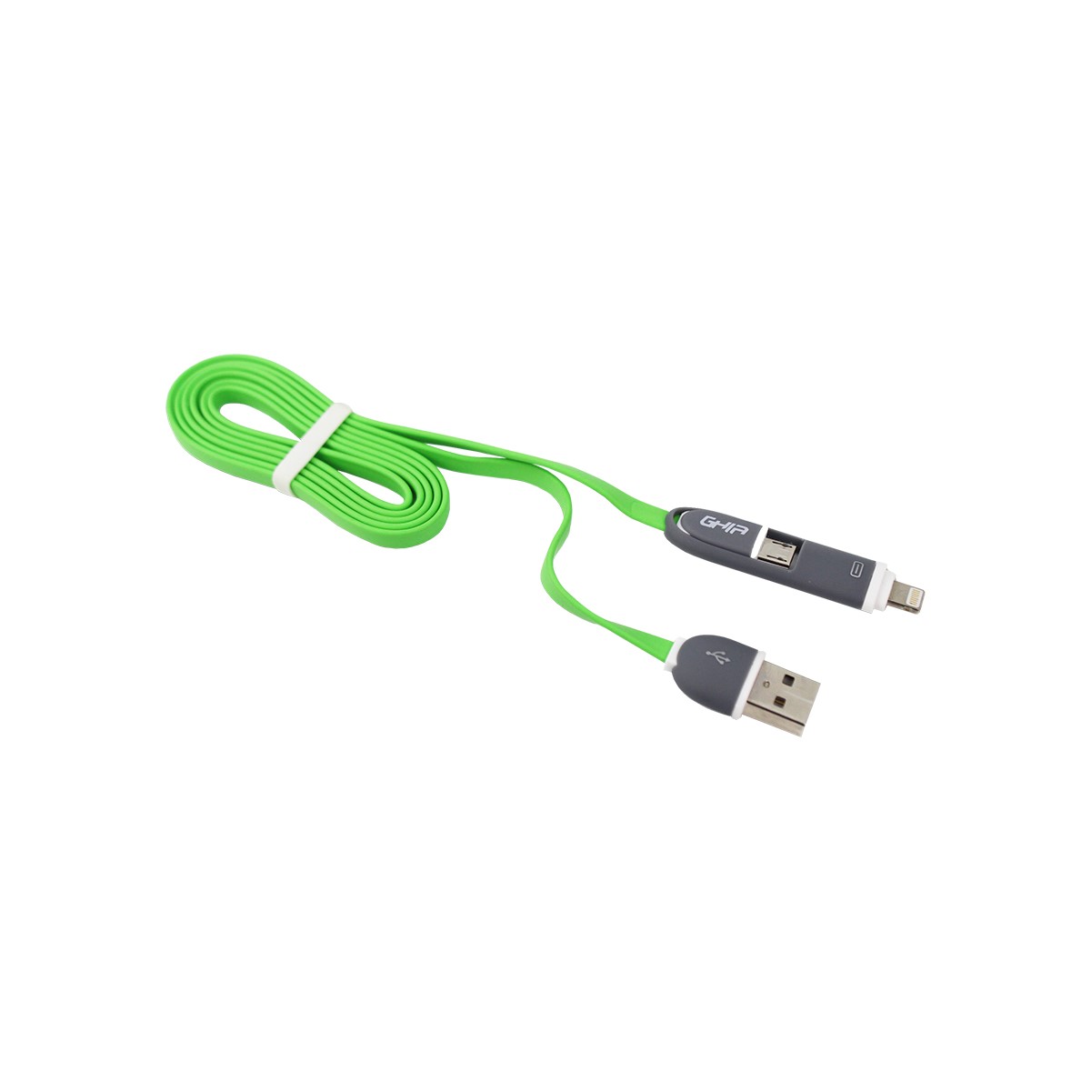 CABLE 2 EN 1 MICRO USB LIGHTNING GHIA 1.0MTS USB CARGA TRANSFERENCIA PROTECTOR PC IPOHONE VERDE LAP