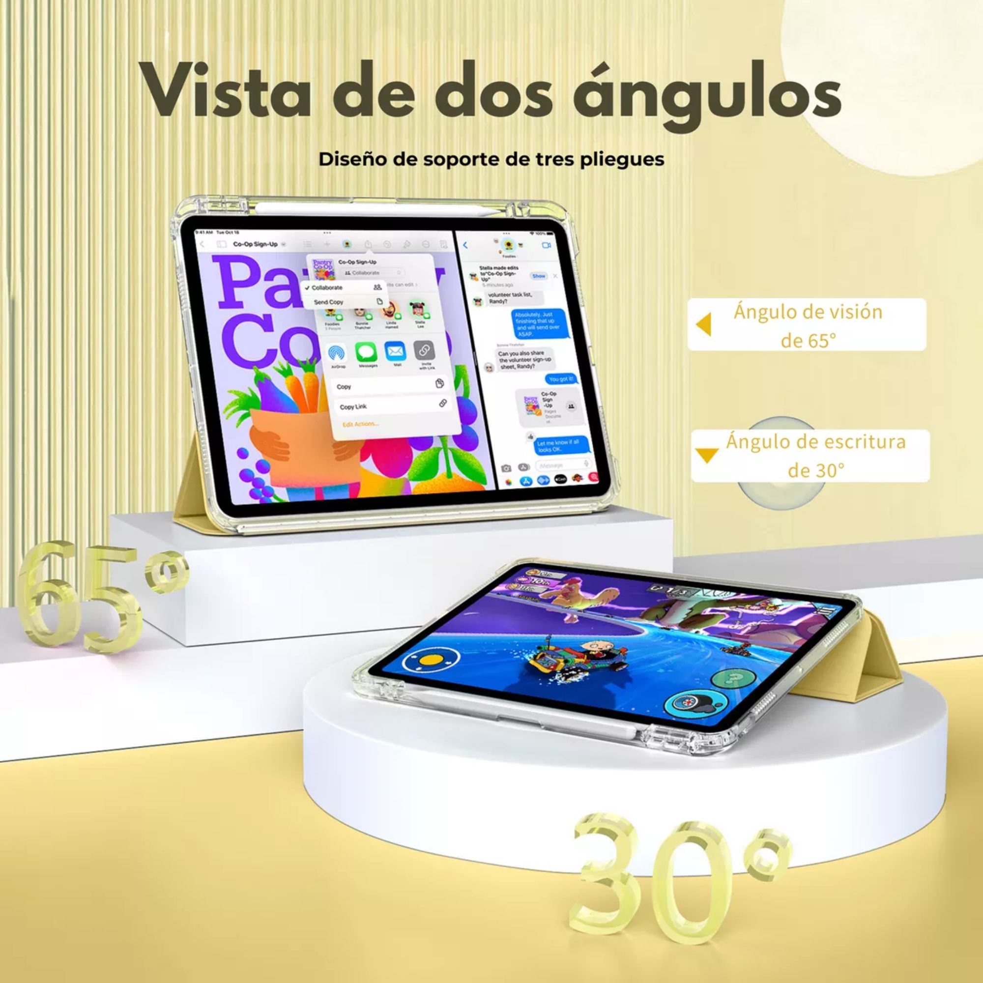 Funda Para iPad Pro 12.9 / Air 13 M2 Smart Cover Soporte Color Amarillo