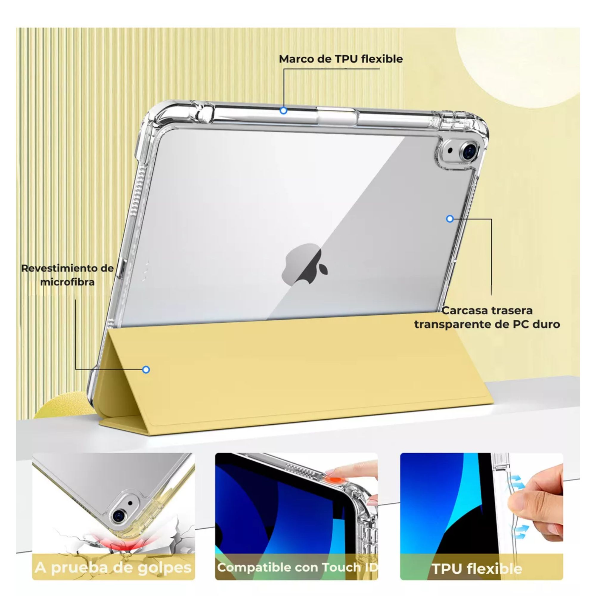 Funda Para iPad Pro 12.9 / Air 13 M2 Smart Cover Soporte Color Amarillo