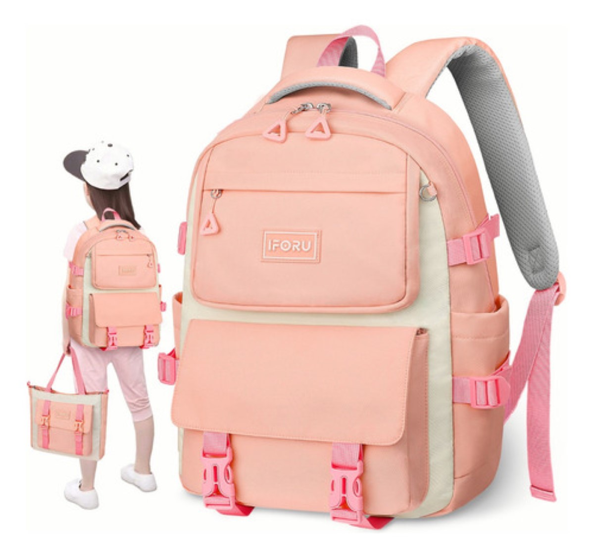 Mochila Escolar Viaje Bolsa Impermeable Mochilas Reforzada 2 En 1 AZUL ROSA