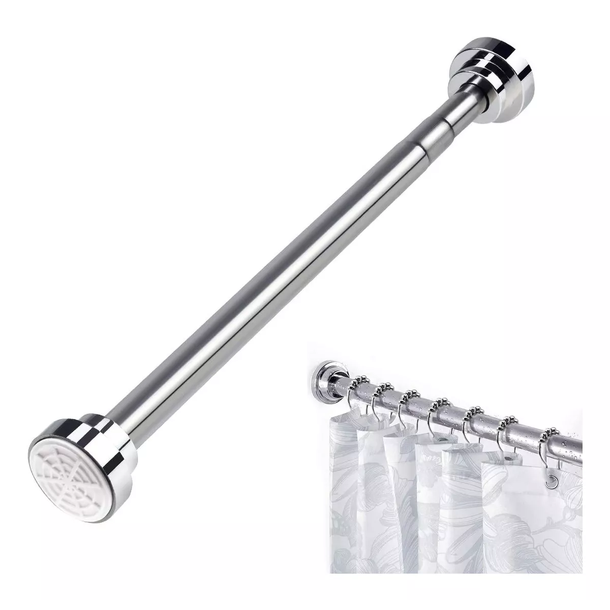 Tubo Ajustable Baño Plata 85-140cm Grande Con 12 Ganchos
