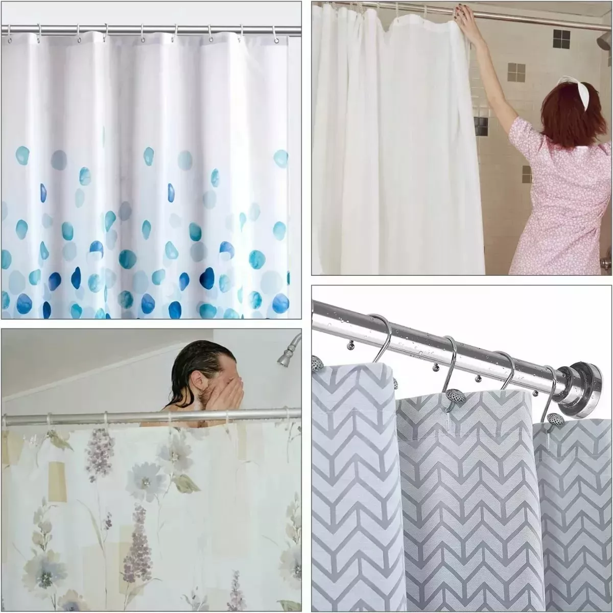 Tubo Ajustable Baño Plata 85-140cm Grande Con 12 Ganchos