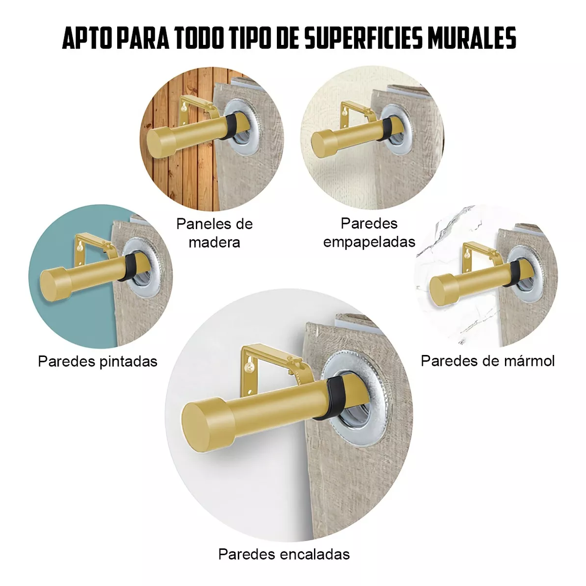 Cortineros Metal Ajustable Barra De Cortina 0.85 A 4.75m Oro