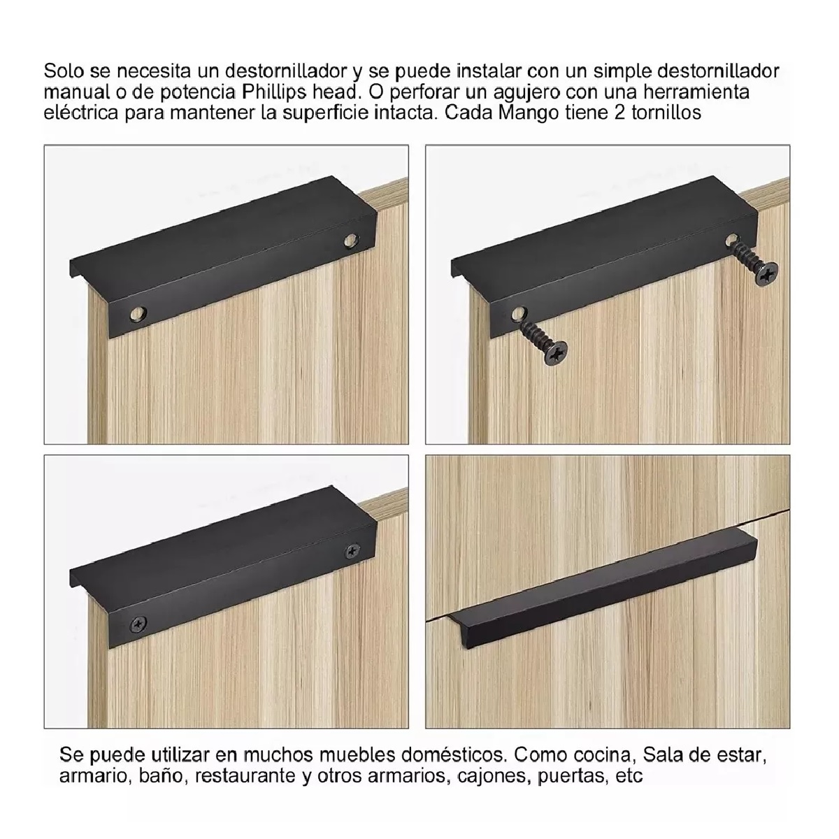 Kit 15 Cm Jaladera Oculta Perfil L Para Cajon Puerta Negro 15pzs