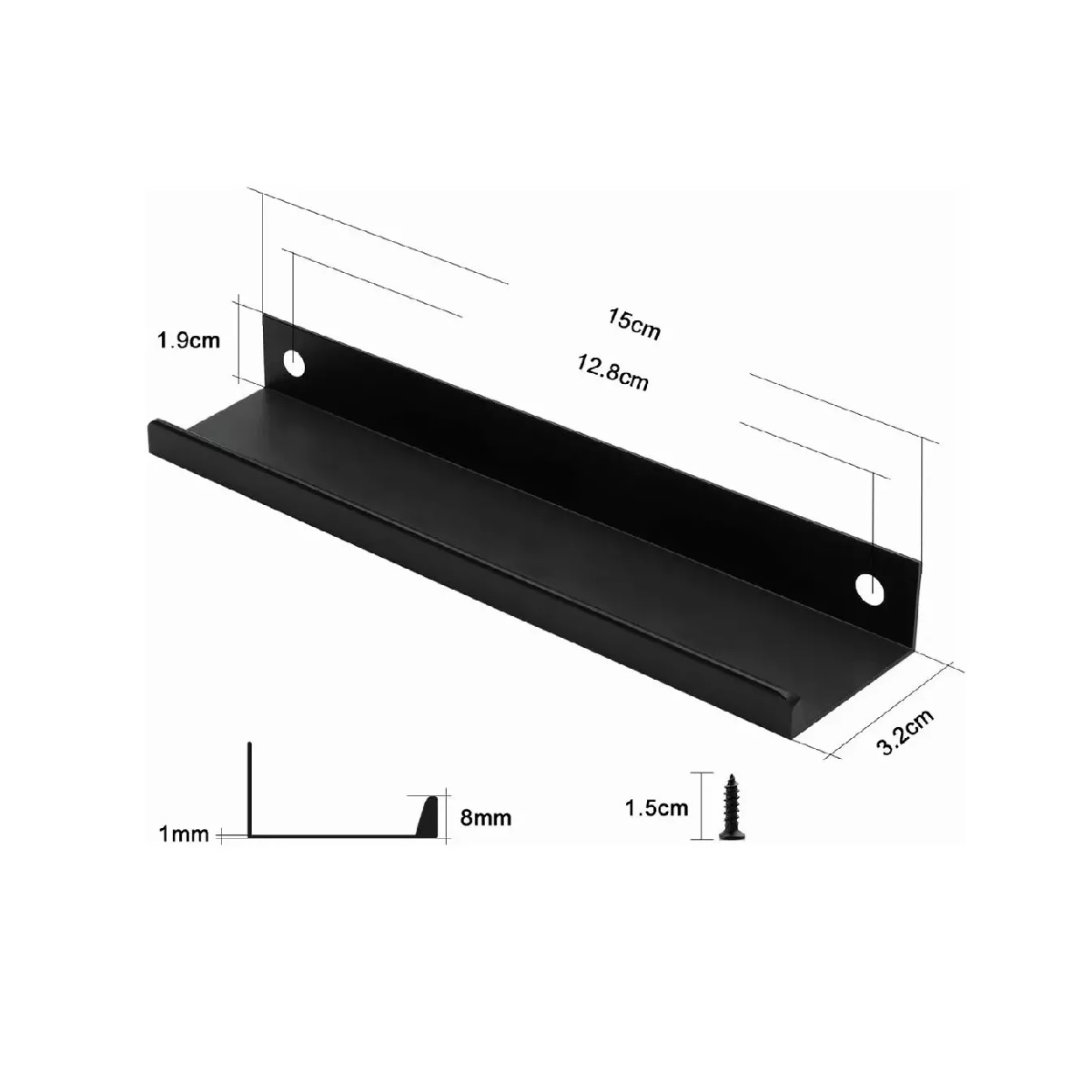 Kit 15 Cm Jaladera Oculta Perfil L Para Cajon Puerta Negro 15pzs