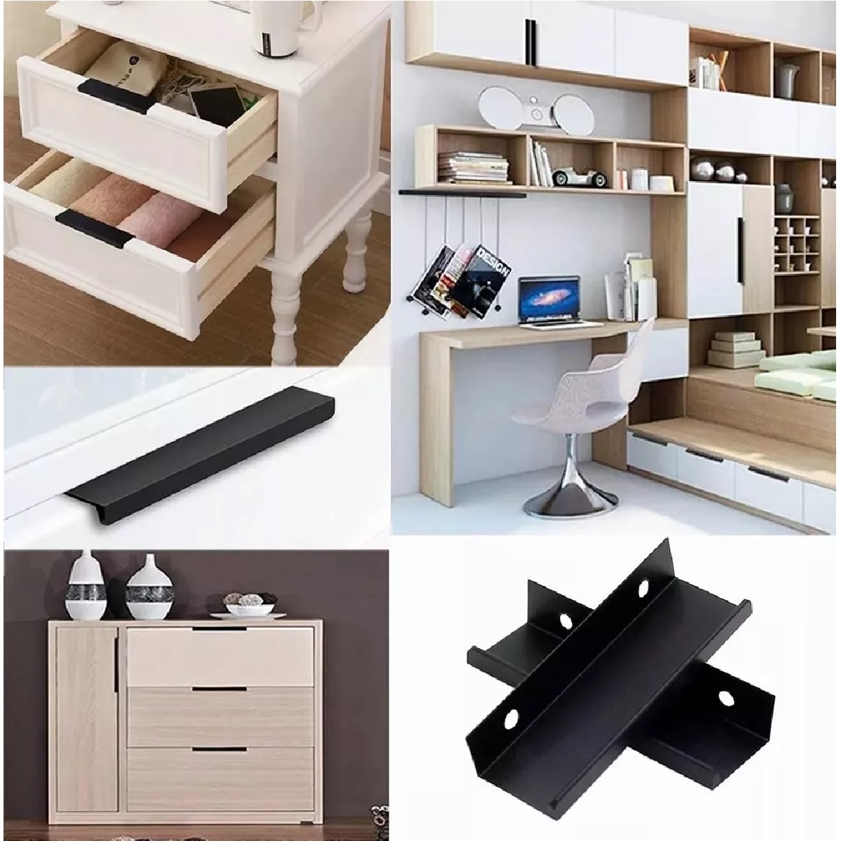Kit 15 Cm Jaladera Oculta Perfil L Para Cajon Puerta Negro 15pzs