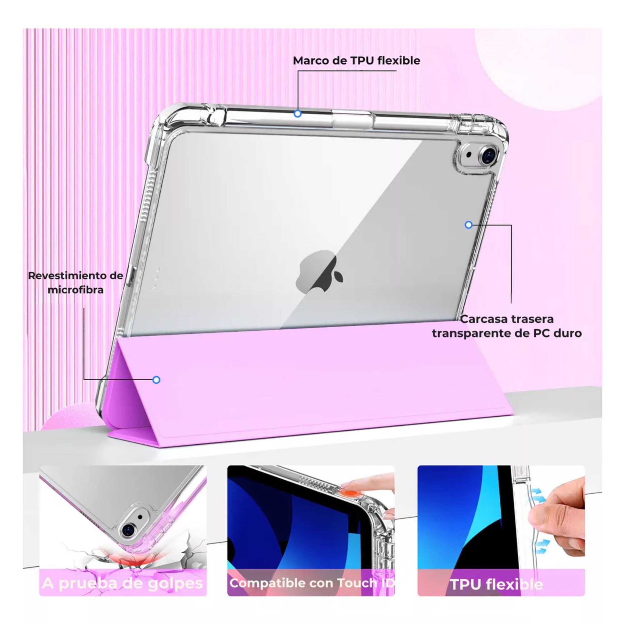 Funda Para iPad Pro 12.9 / Air 13 M2 Smart Cover Soporte Color Rosa