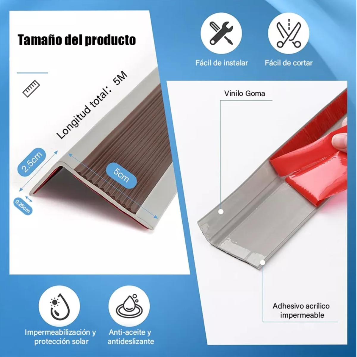 Cinta Adhesiva Antiderrapante Autoadherible Para Escaleras Gris + Marron