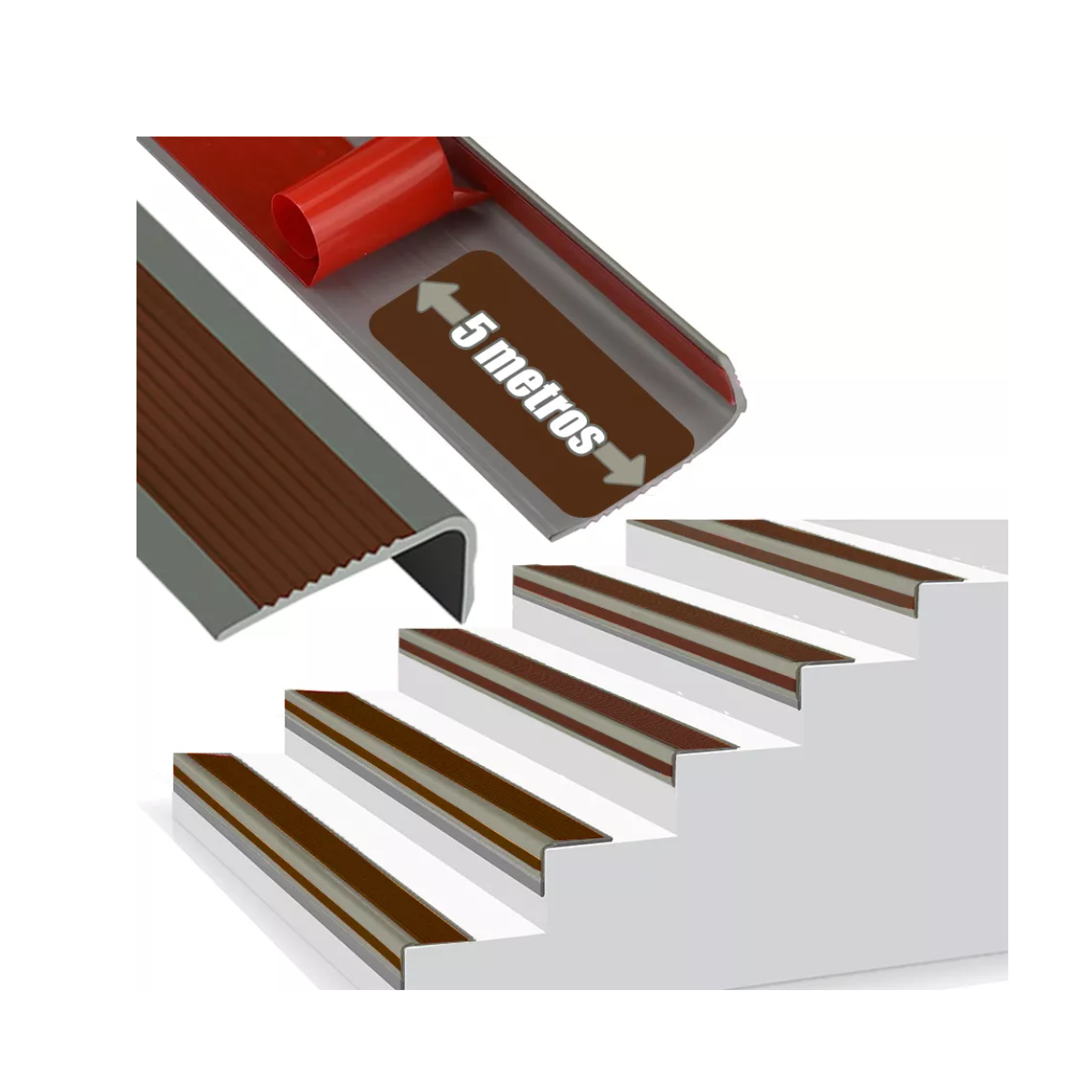 Cinta Adhesiva Antiderrapante Autoadherible Para Escaleras Gris + Marron