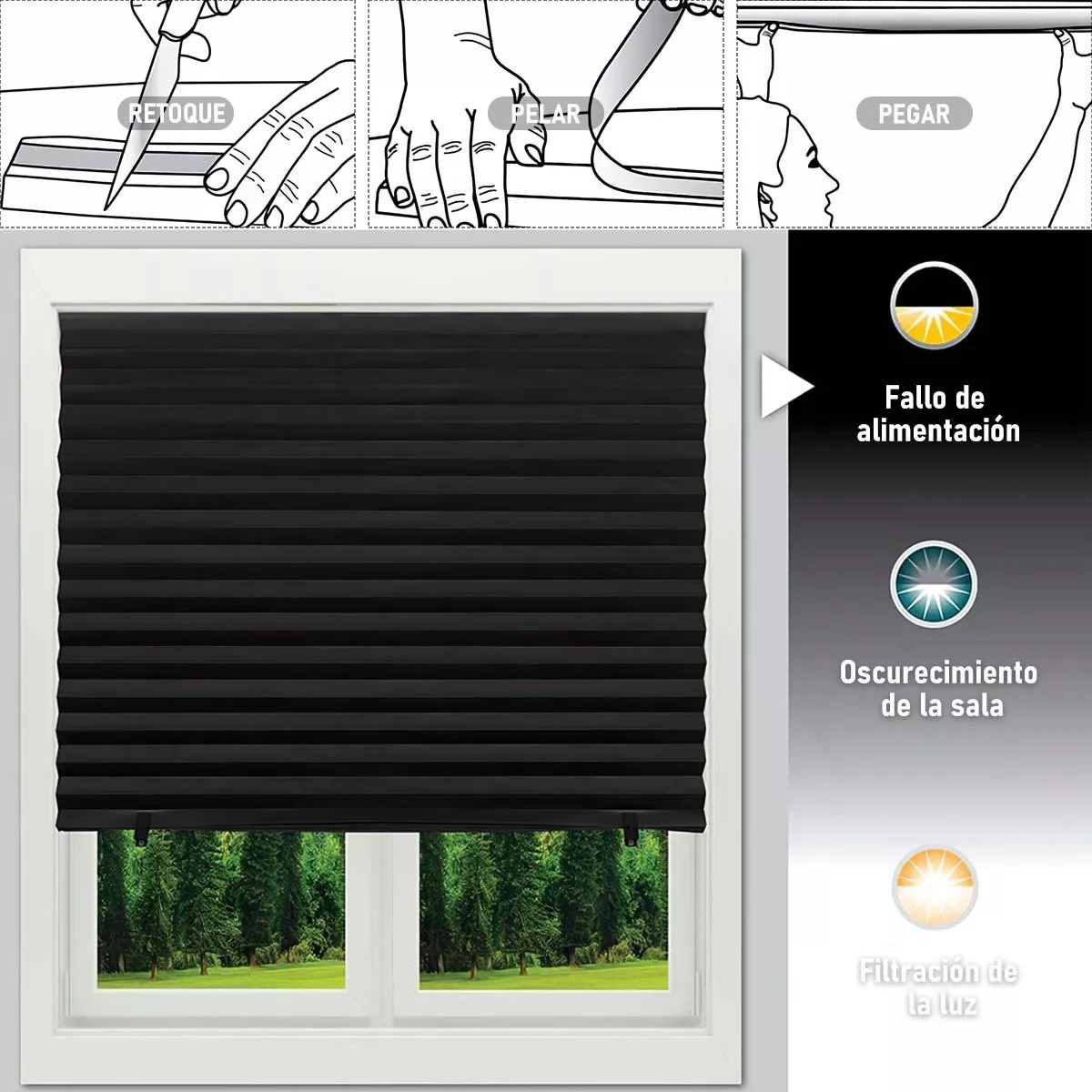 Cortina De Blackout Plisada Para Ventana, Bloquea Luz 90*150 Negro