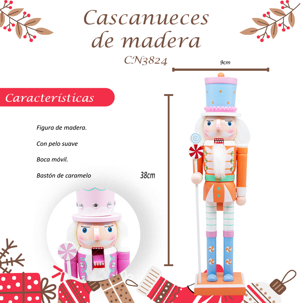 Adornos de Cascanueces de Navidad 38 CM Decoraciones de Cascanueces de Madera Naranja