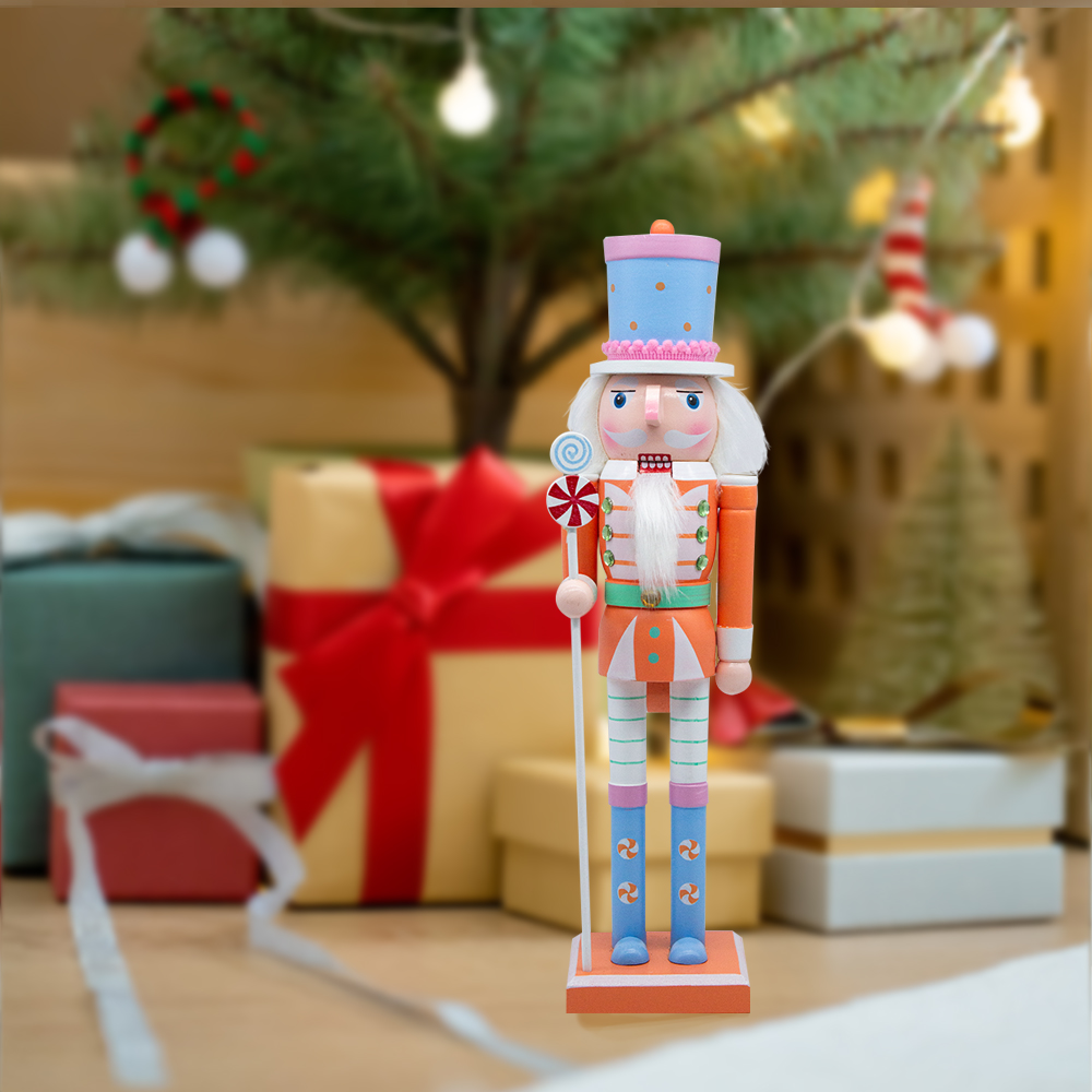 Adornos de Cascanueces de Navidad 38 CM Decoraciones de Cascanueces de Madera Naranja
