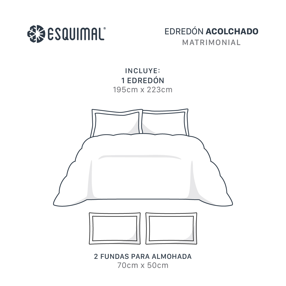 Edredón Invernal Cobertor Matrimonial + Fundas Gris ESQUIMAL