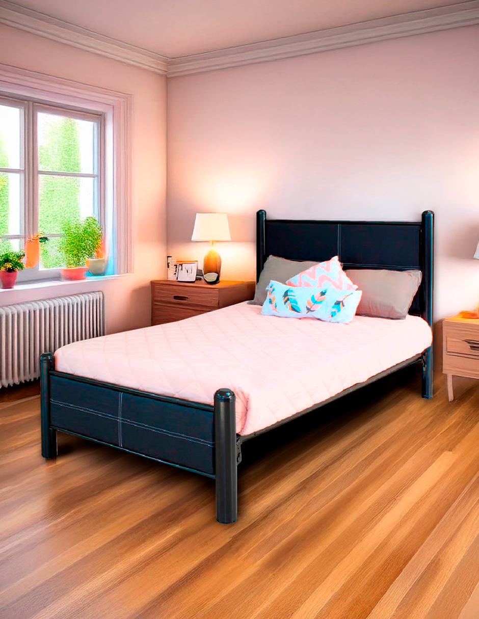 Cama Matrimonial Cruzze Con Cabecera En Vinil Chocolate