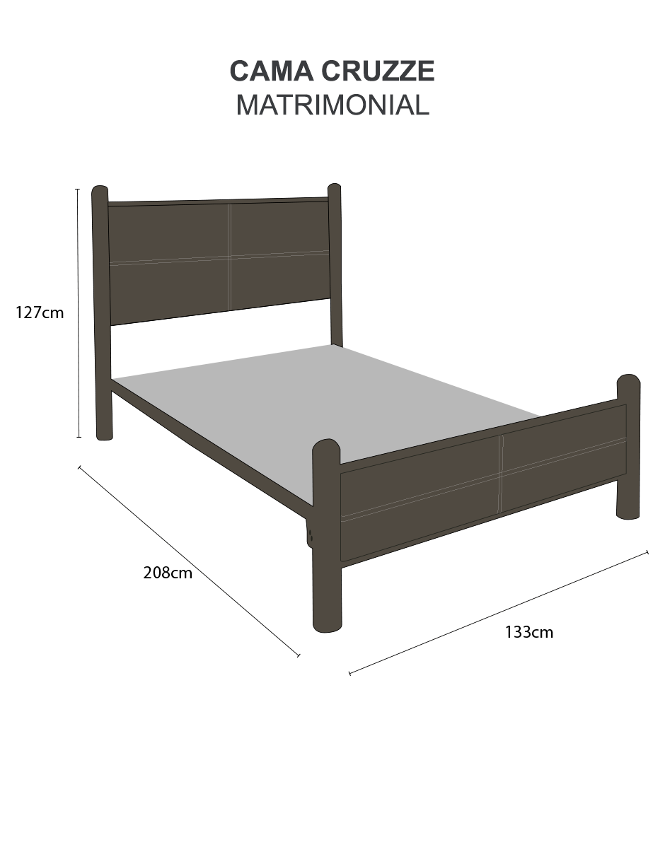 Cama Matrimonial Cruzze Con Cabecera En Vinil Chocolate