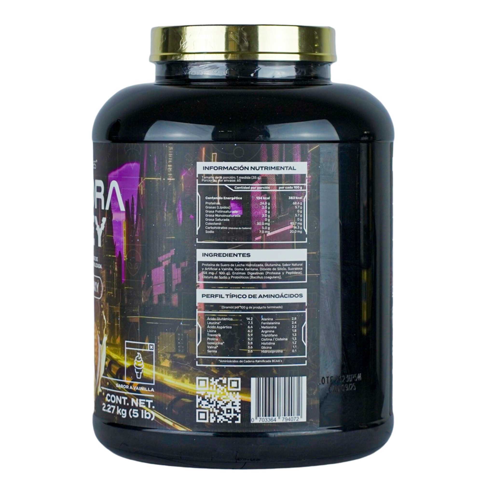 METEORA LABS | 100% Whey protein | Proteína hidrolizada de suero de leche con 24 gr | Baja en carbohidratos | Sin azúcares añadidos | BCAA | Con probióticos y enzimas digestivas | Proteína whey sabor Vainilla | 65 Servicios | 2.27 kg