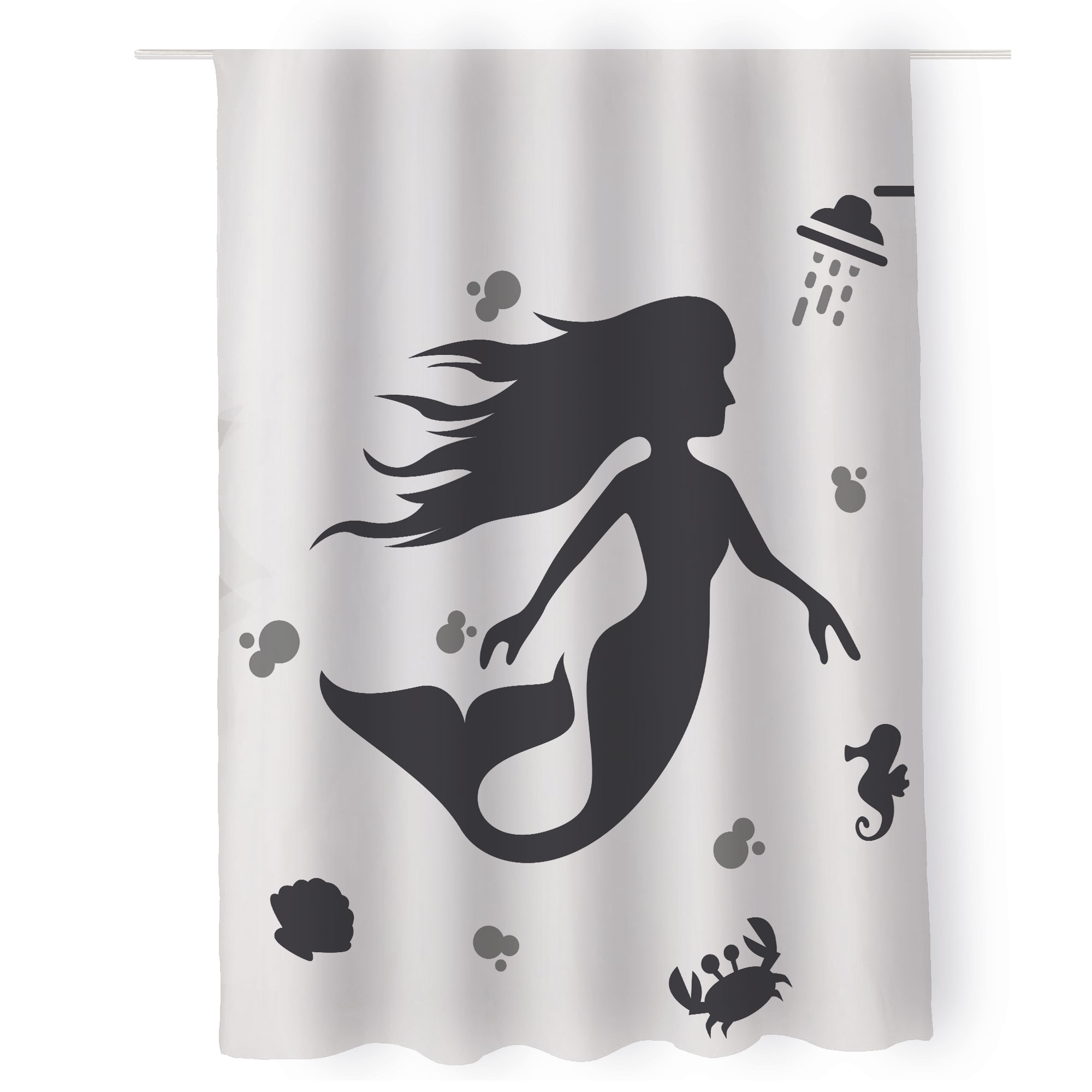  Cortina de Baño Impermeable Grande con Diseño de Silueta de Sirena Blanca para Regadera