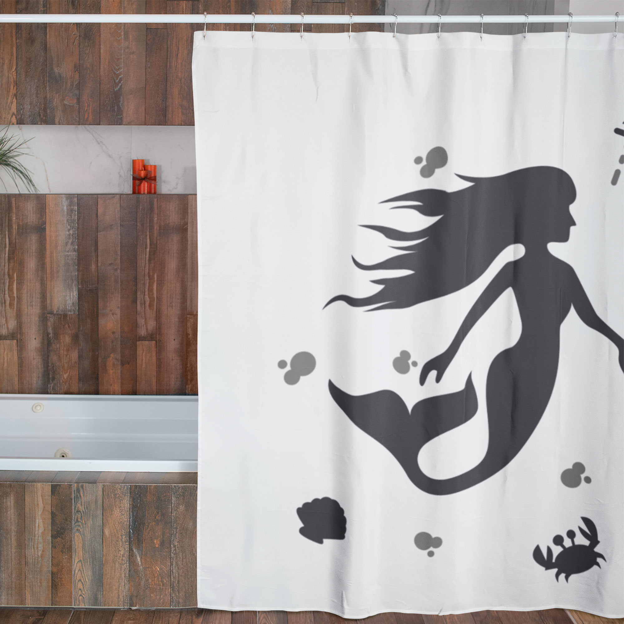  Cortina de Baño Impermeable Grande con Diseño de Silueta de Sirena Blanca para Regadera