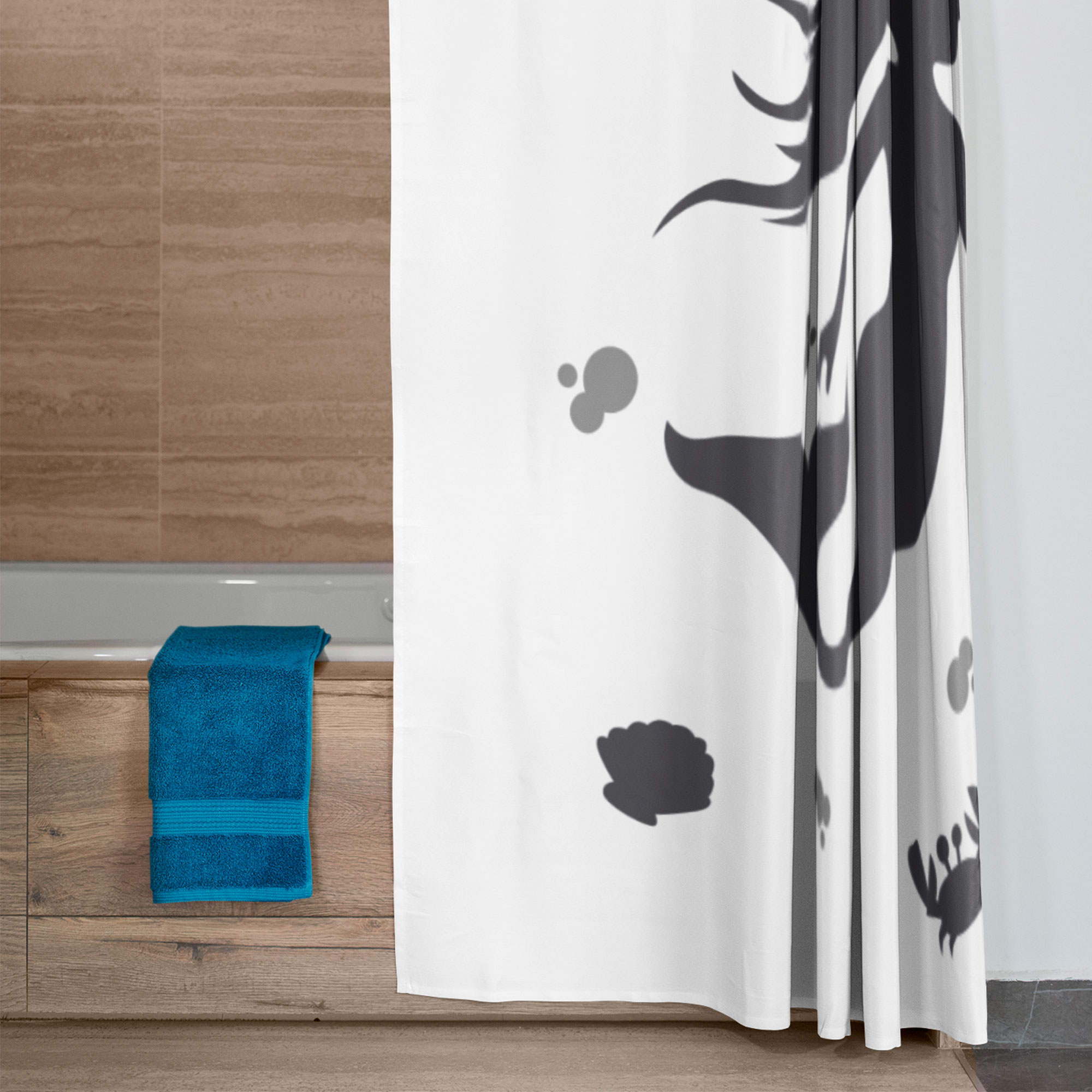  Cortina de Baño Impermeable Grande con Diseño de Silueta de Sirena Blanca para Regadera