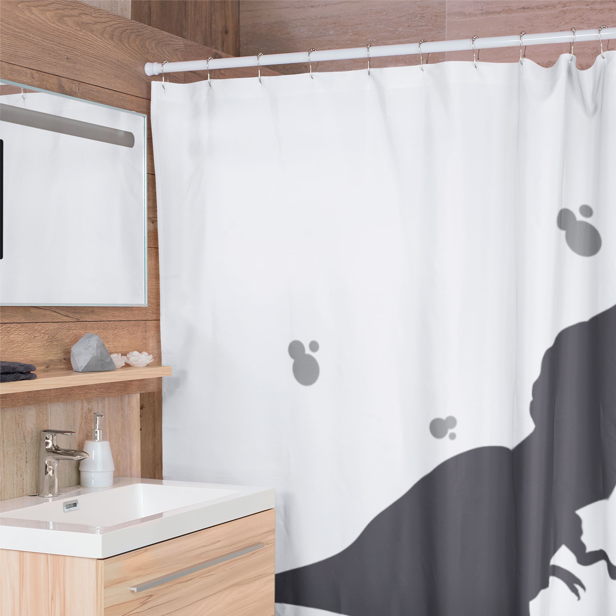  Cortina de Baño Impermeable Grande con Diseño de Dinosaurio T-Rex Blanca para Regadera
