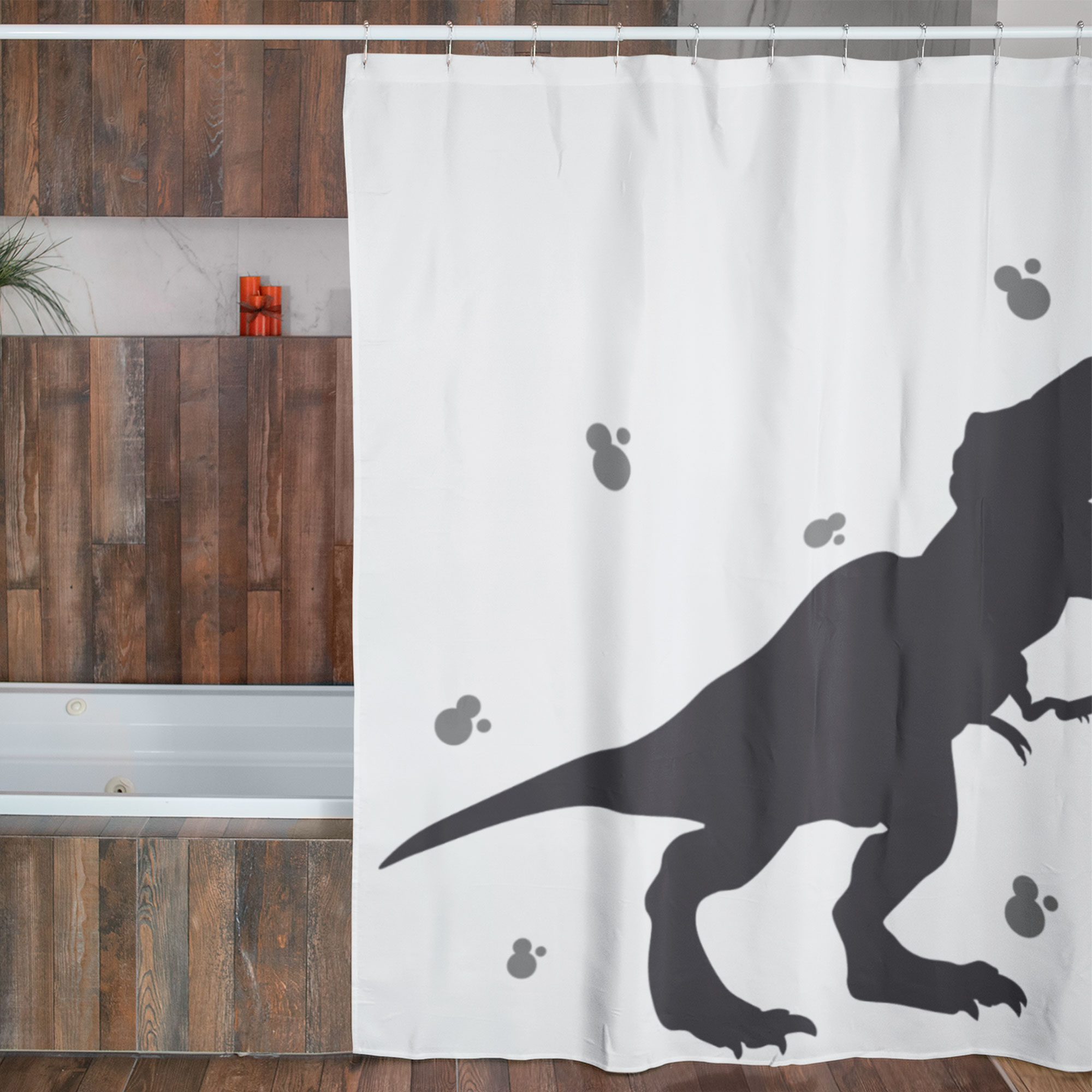  Cortina de Baño Impermeable Grande con Diseño de Dinosaurio T-Rex Blanca para Regadera