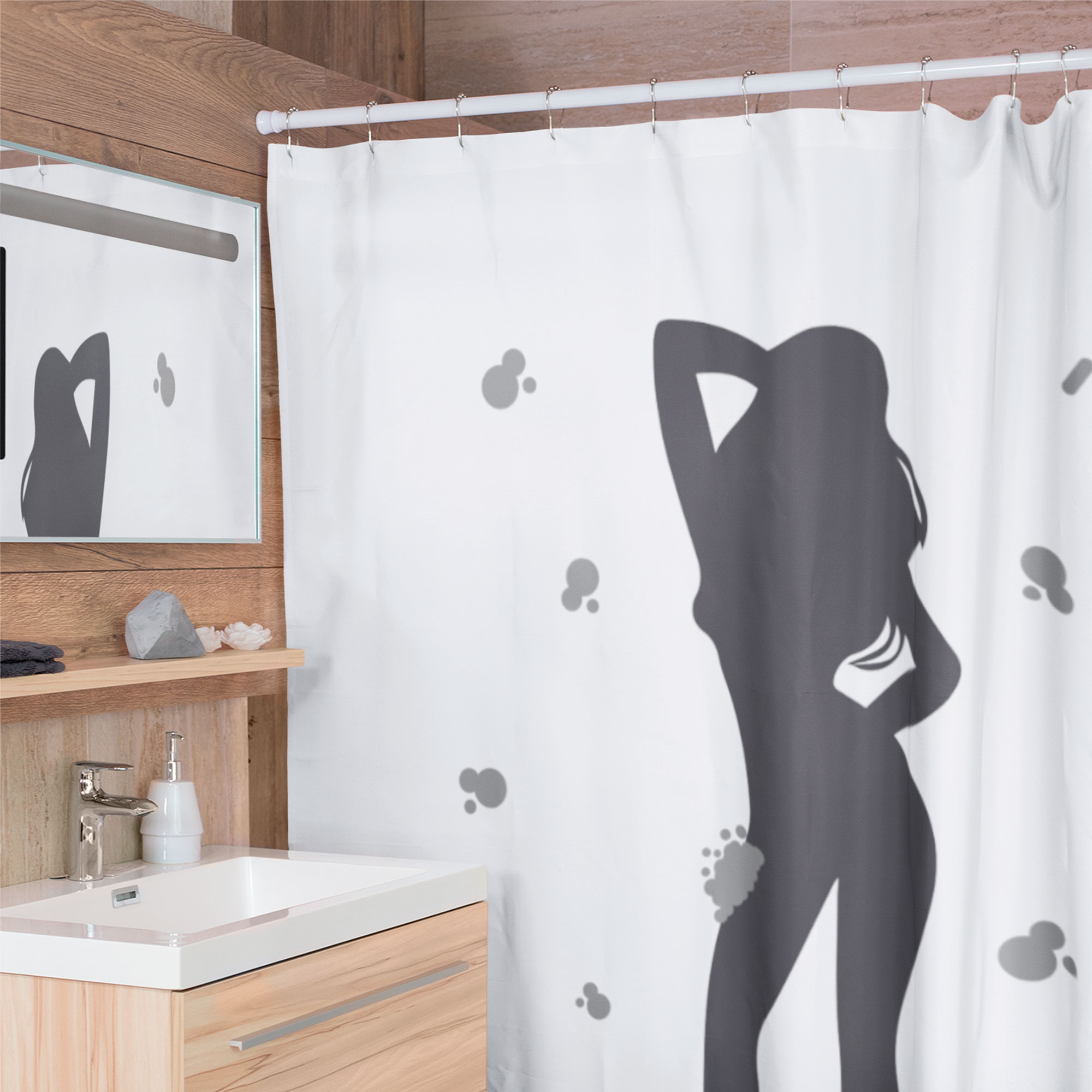 Cortina de Baño Impermeable Grande con Diseño de Silueta Mujer Sexy Sensual Blanca para Regadera