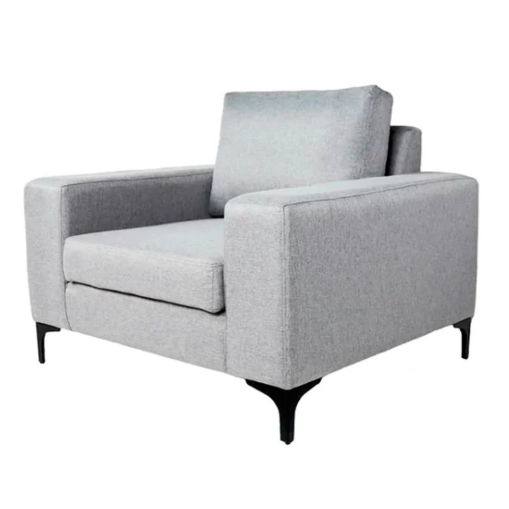 Sillón Individual con Tapizado Color Gris Claro. Estructura de Madera Sólida y Patas de Acero 