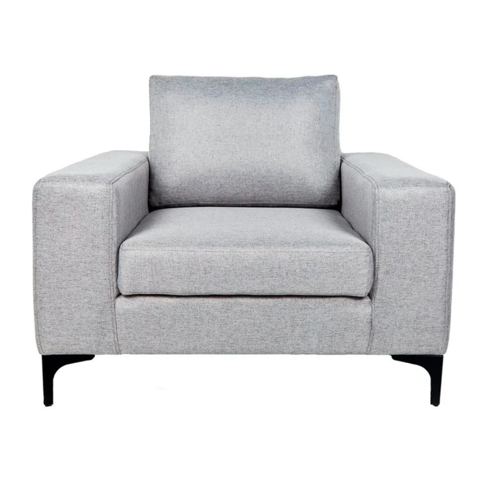 Sillón Individual con Tapizado Color Gris Claro. Estructura de Madera Sólida y Patas de Acero 