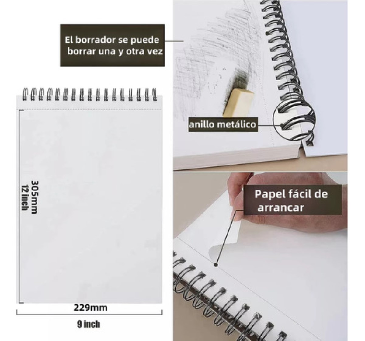 2 Cuaderno 23x31cm De Boceto Y Dibujo,200 Hojas, 400 Páginas BLANCO
