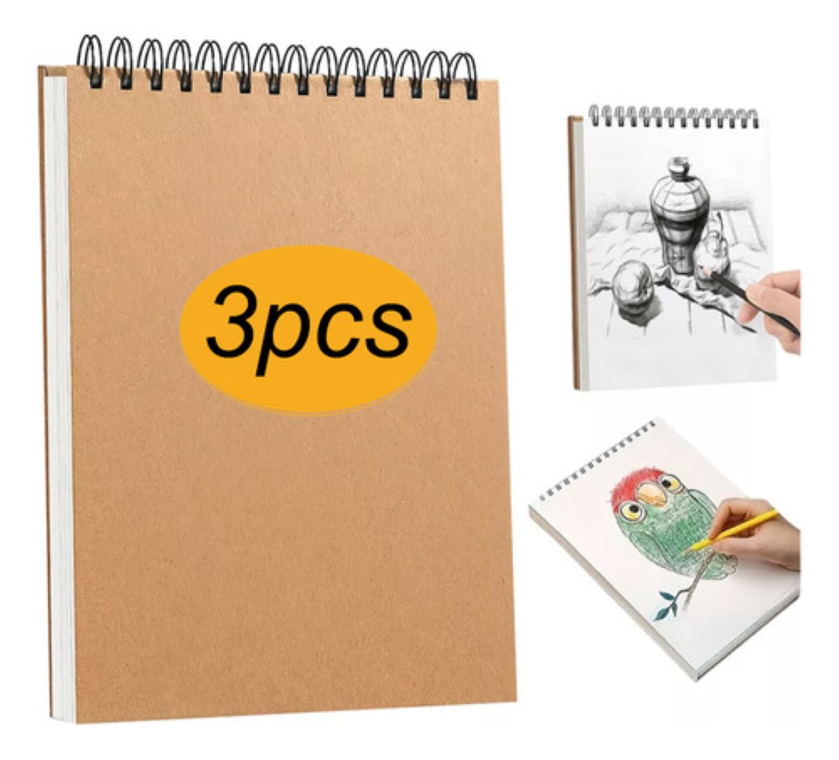 Cuaderno Dibujo O Acuarela Cubierta De Papel Kraft 3pcs