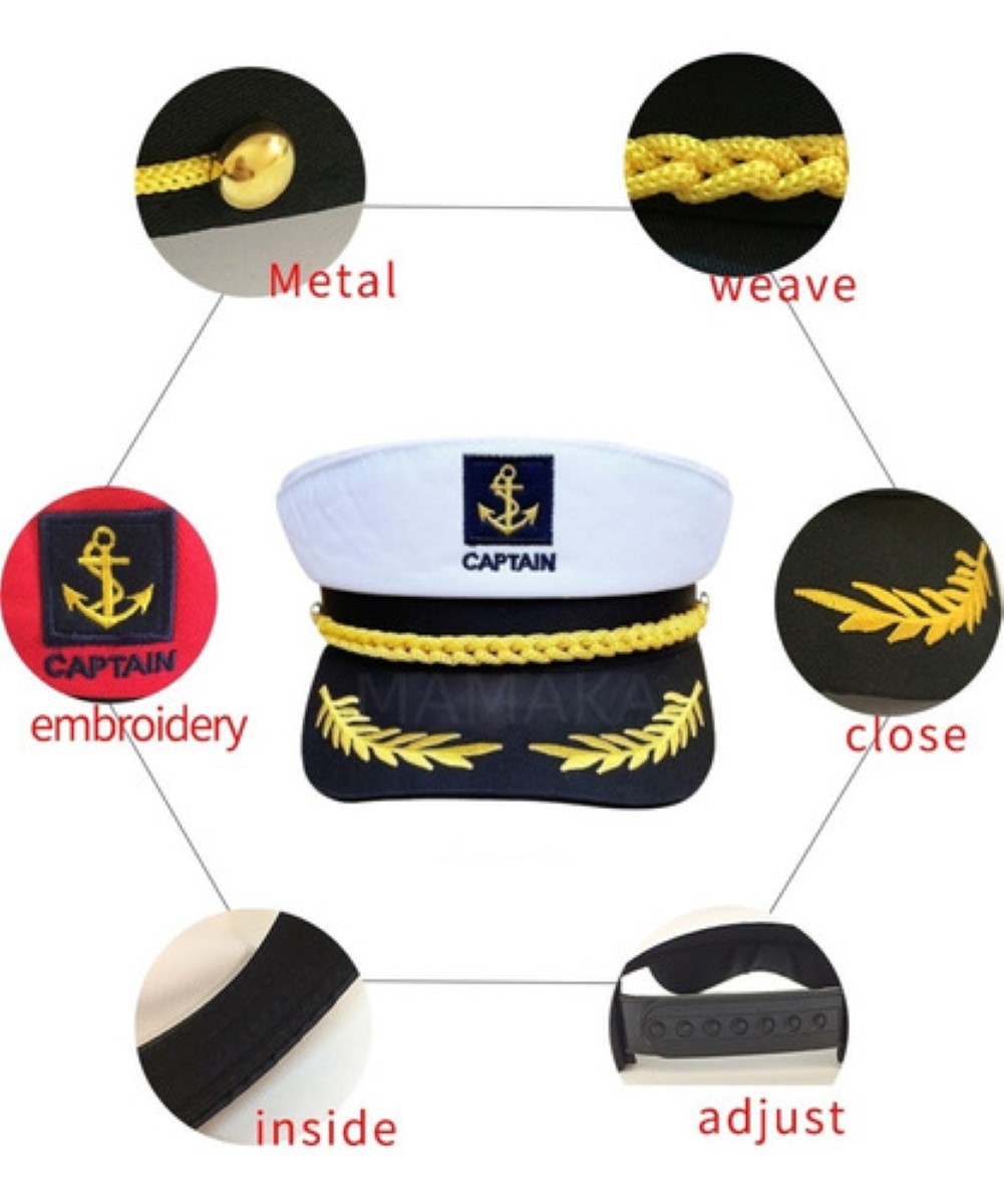 1 Sombrero Ajustable Capitan Marinero Gorro Gorra Yate BLANCO