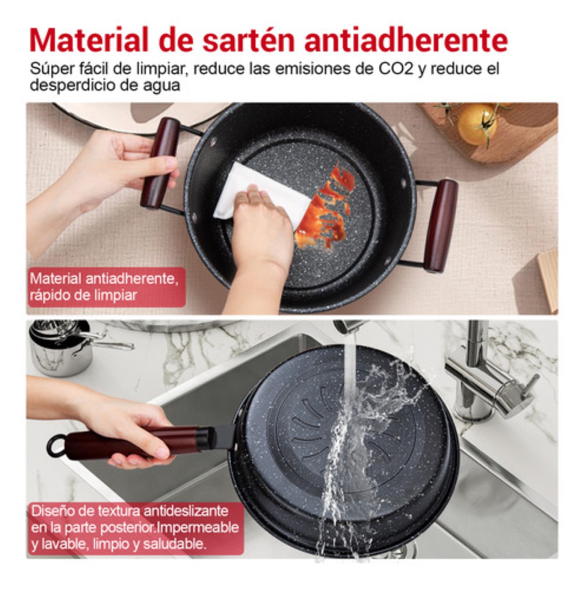 Sarten Hierro Fundido Sartene Antiadherente Juego De 5piezas Negro