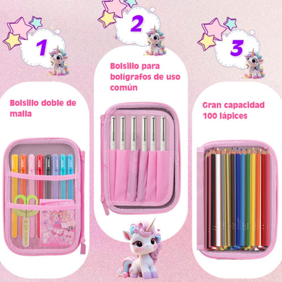 Lapicera Estuche Gran Capacidad 3d Eva Organizador ROSA UNICORNIO