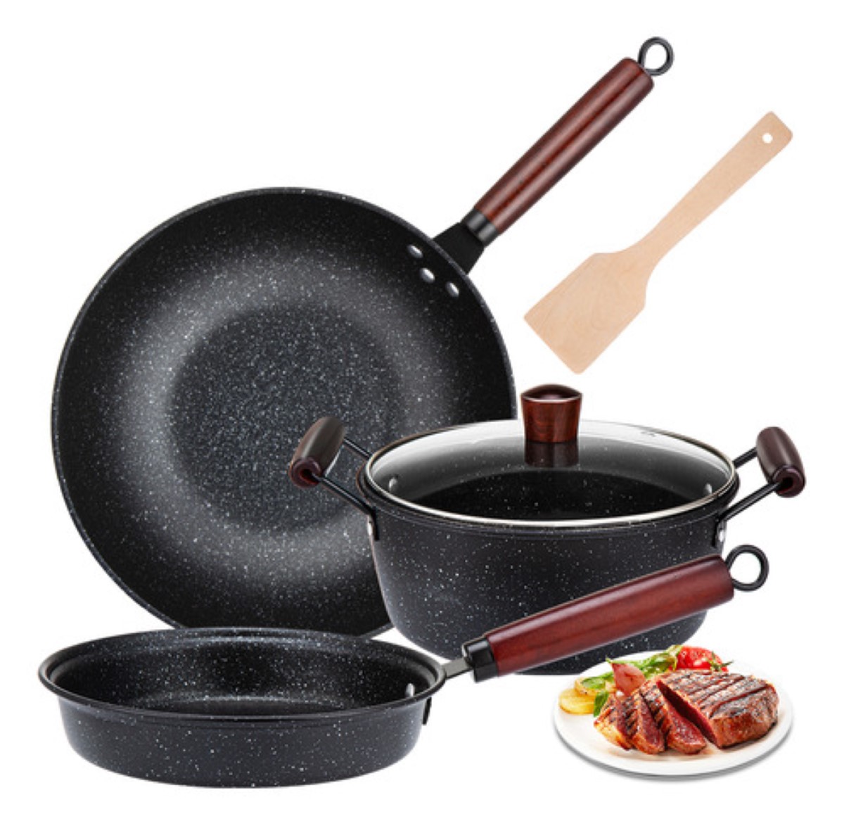 Sarten Hierro Fundido Sartene Antiadherente Juego De 5piezas Negro