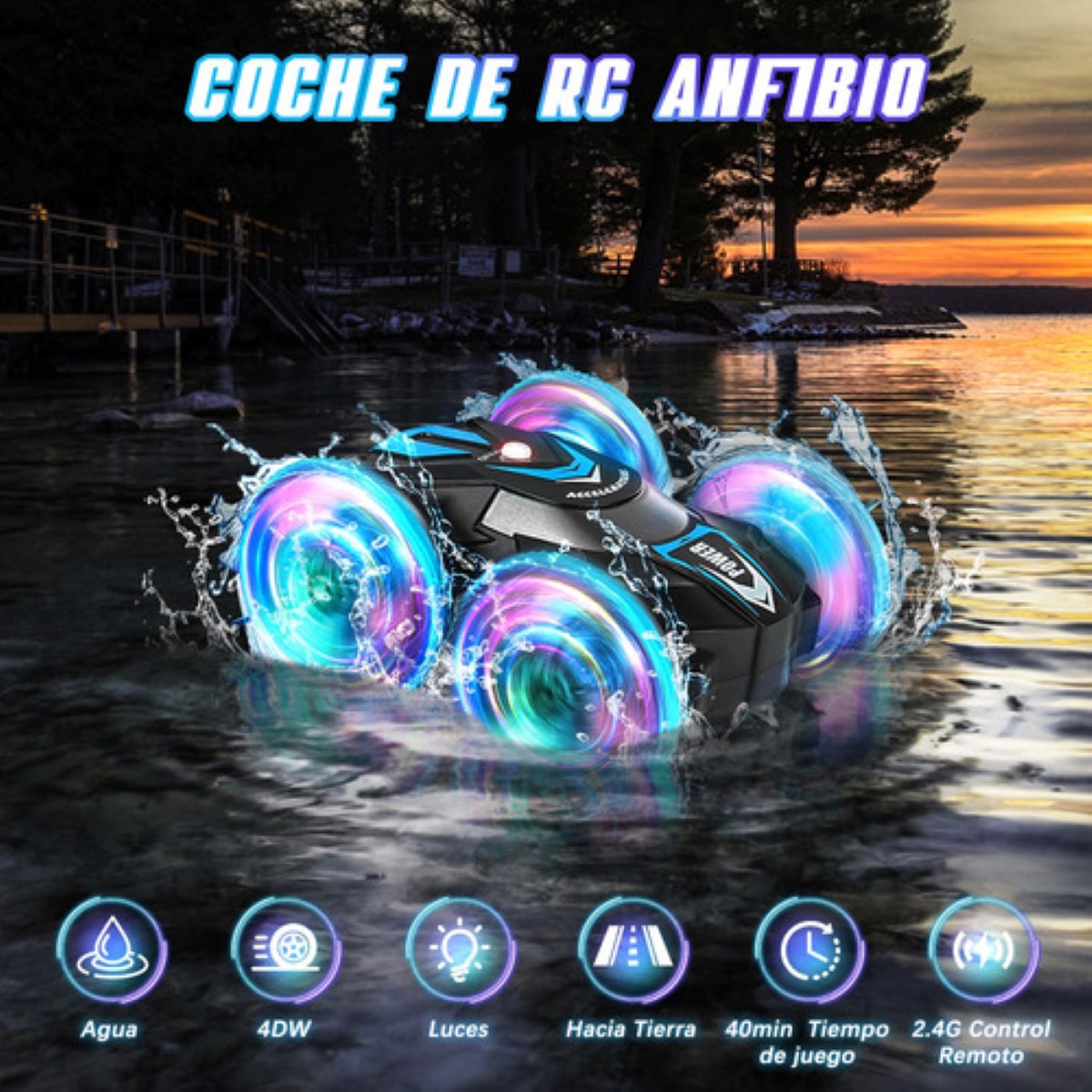 Carros Coches De Juguete Control Remoto Recargable Anfibio AZUL