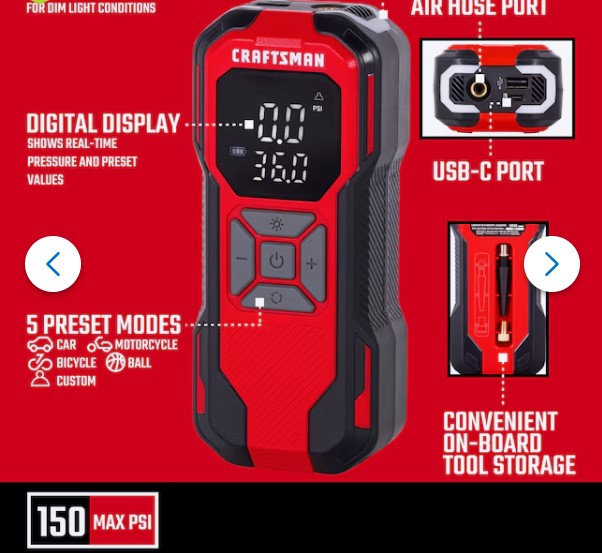 COMPRESOR DE AIRE PORTATIL PARA INFLADOR DE NEUMATICOS CRAFTSMAN CMXPTXA1201
