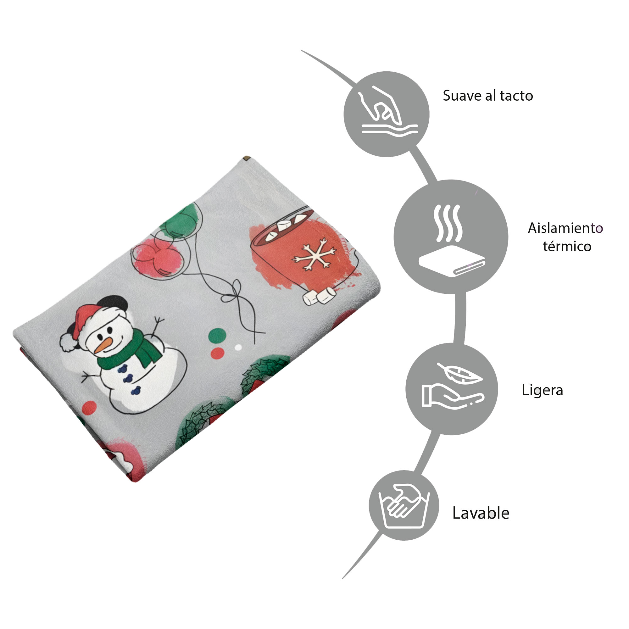 Cobija Manta Frazada Diseño de Navidad Gris Temporada de Noche Buena Ultra Suave y Ligera de Alta Calidad