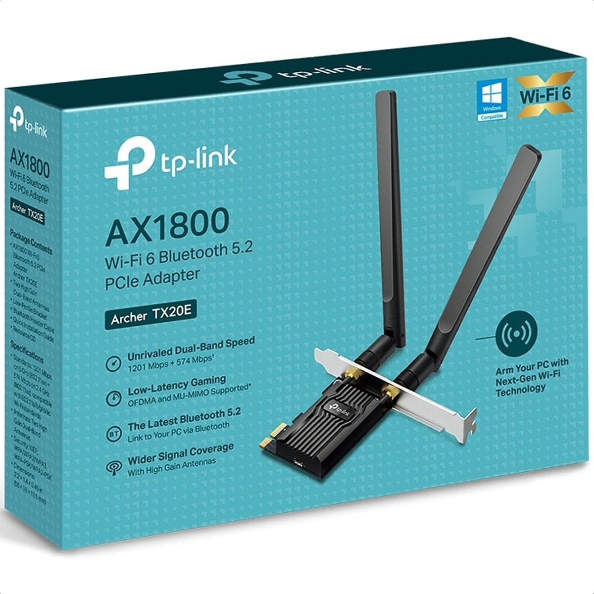 Tarjeta De Red PCI-E 1x Inalambrica Tp-Link ARCHER TX20E AX1800 WIFI 6 Banda Dual Bluetooth 5.2