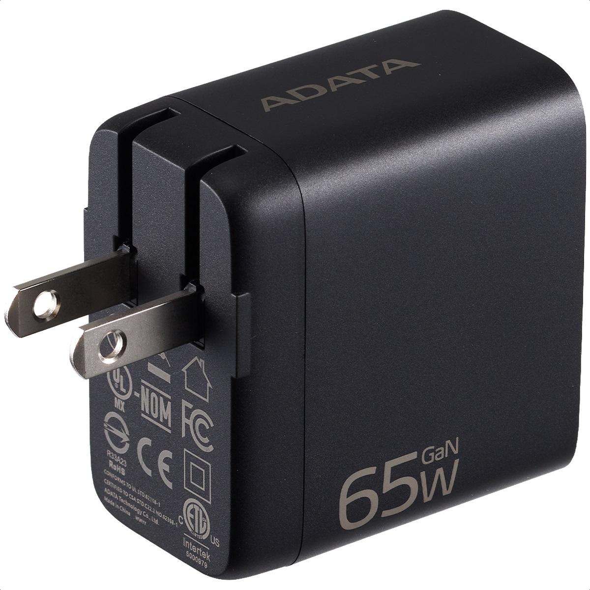 Cargador de Pared Adata GaN 65W 1x USB-A 2x USB-C Negro CHARGERU-0653-QCPDBK