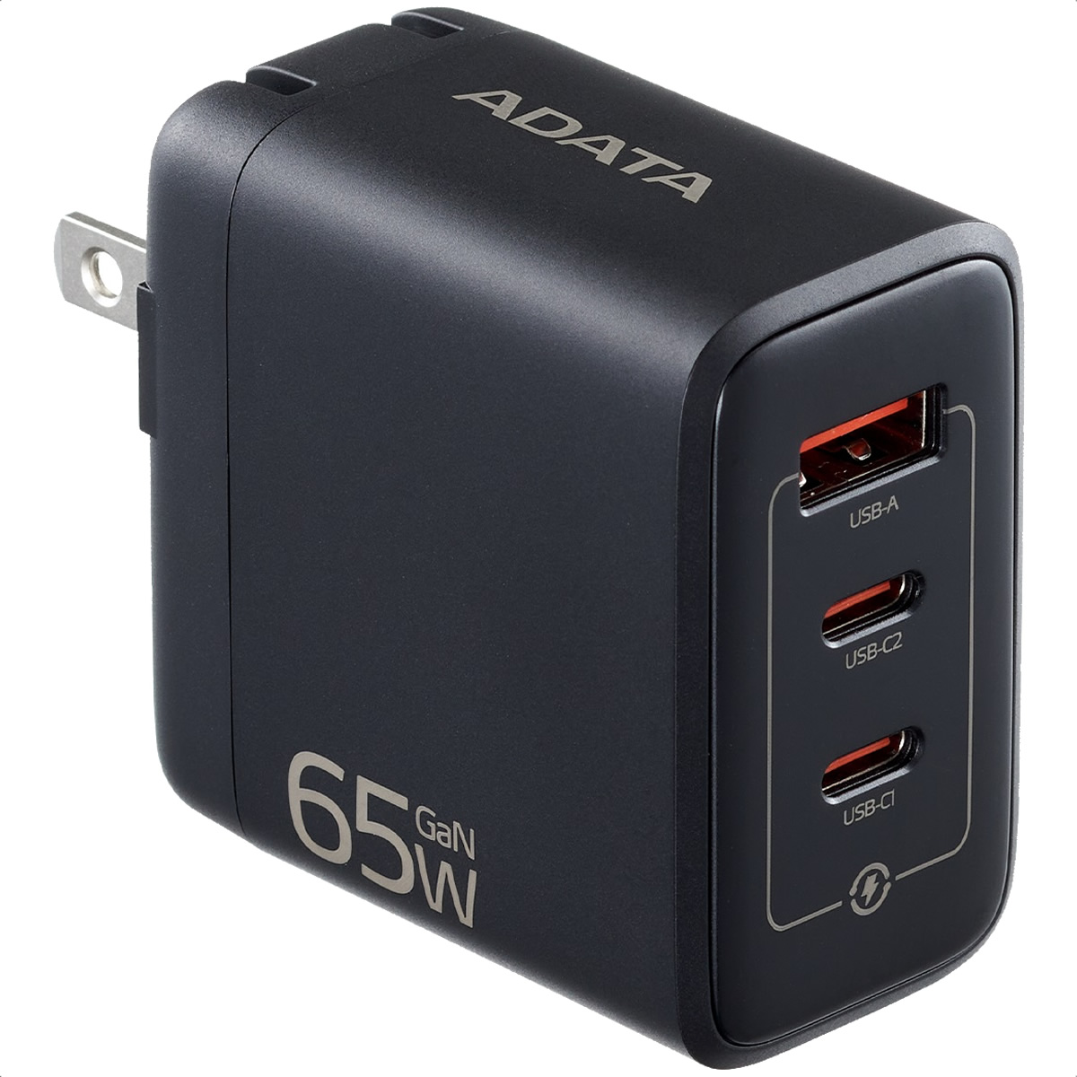 Cargador de Pared Adata GaN 65W 1x USB-A 2x USB-C Negro CHARGERU-0653-QCPDBK