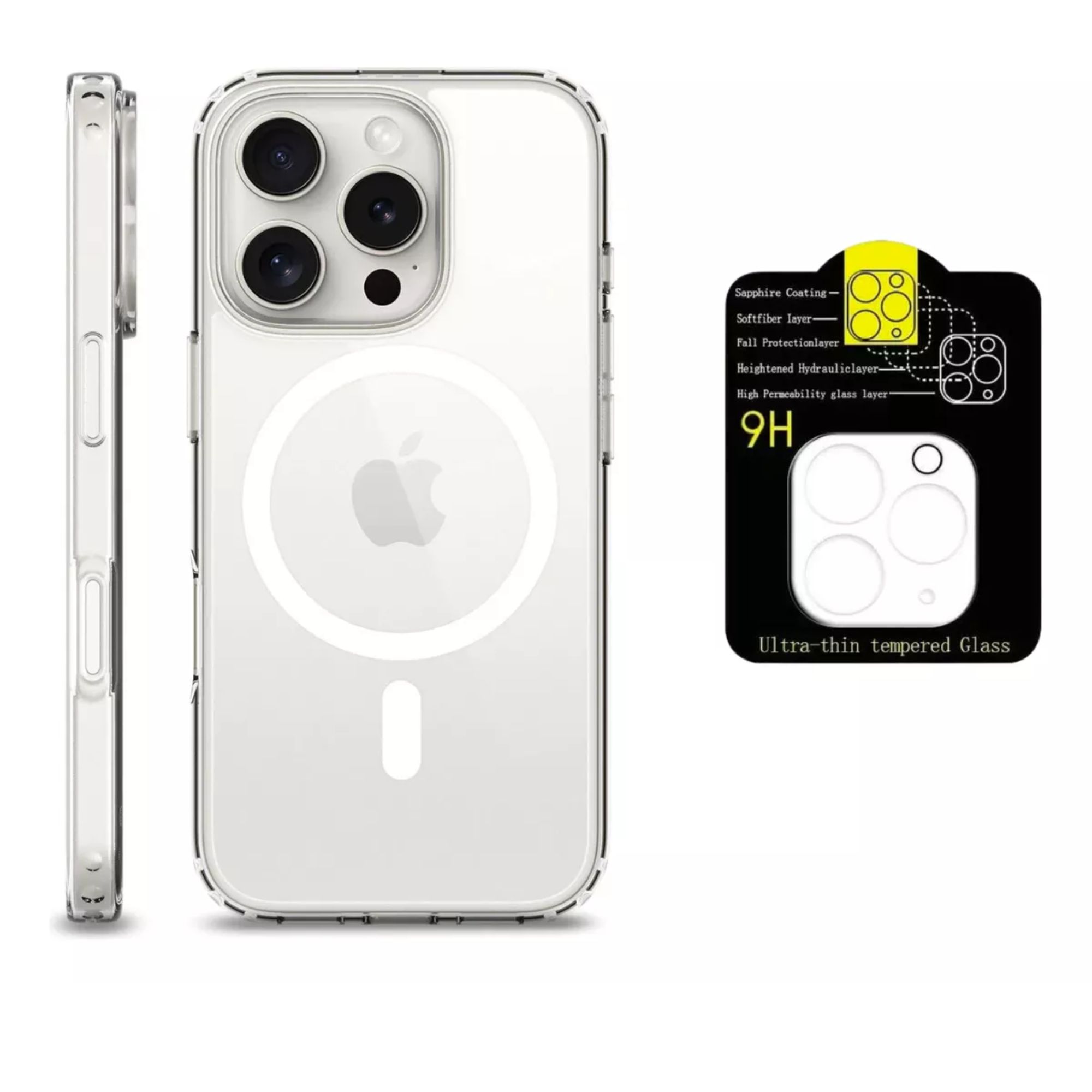 Kit Mica Cámara Para Iphone 16 + Funda Case Transparente para Iphone 16 pro / Transparente