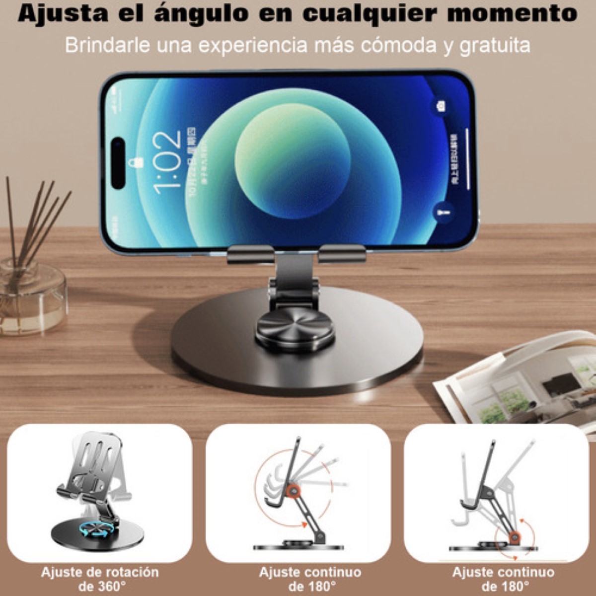 Base Soporte Para Celular Tablet Ajustable Escritorio Mesa gris