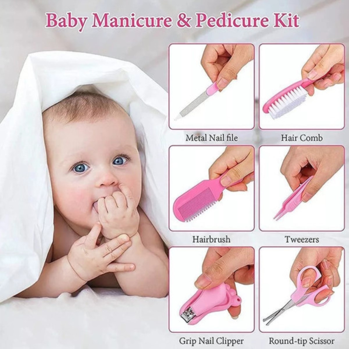 Kit De Higiene Cuidado Bebé 13pcs Termómetro Salud Manicure rosa