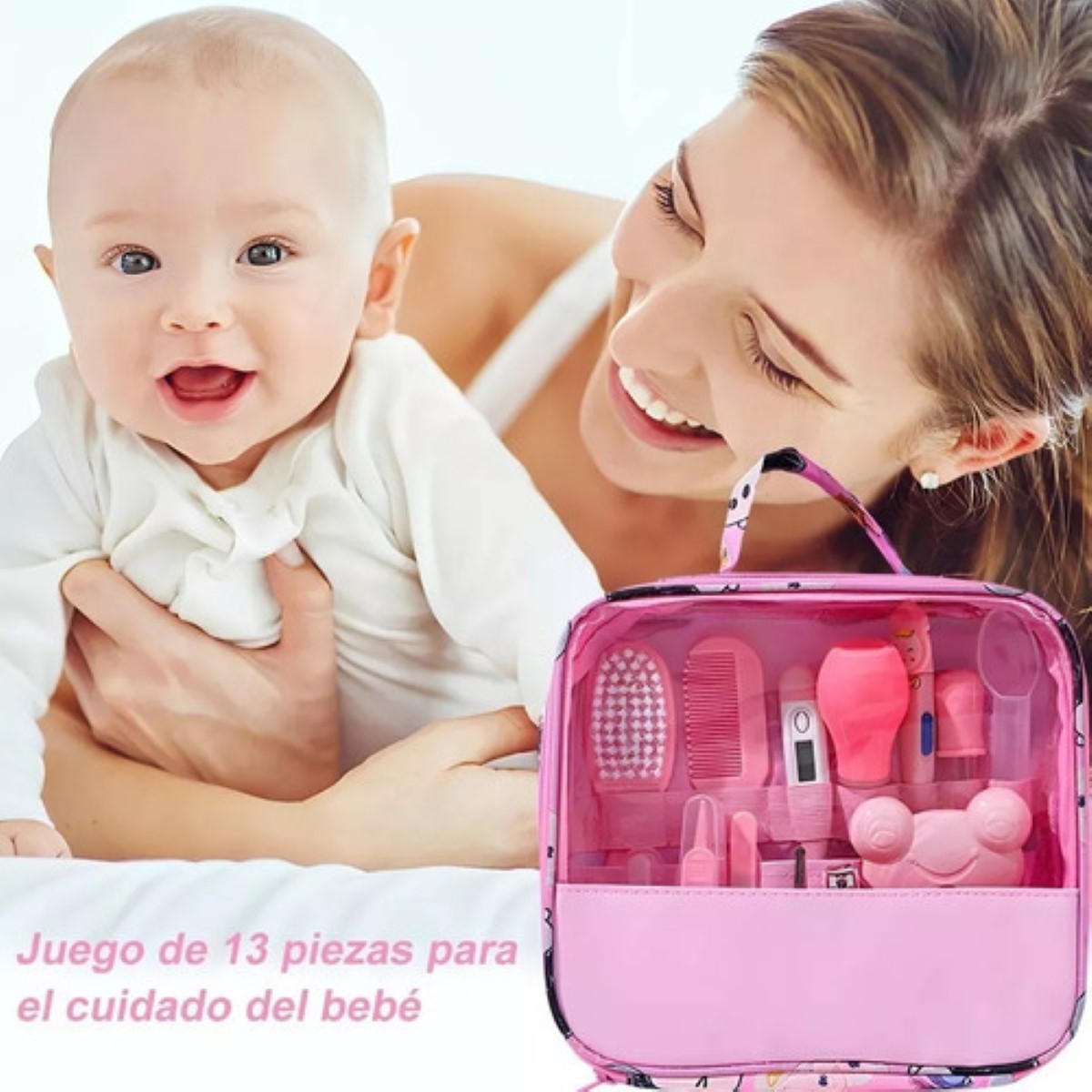 Kit De Higiene Cuidado Bebé 13pcs Termómetro Salud Manicure rosa