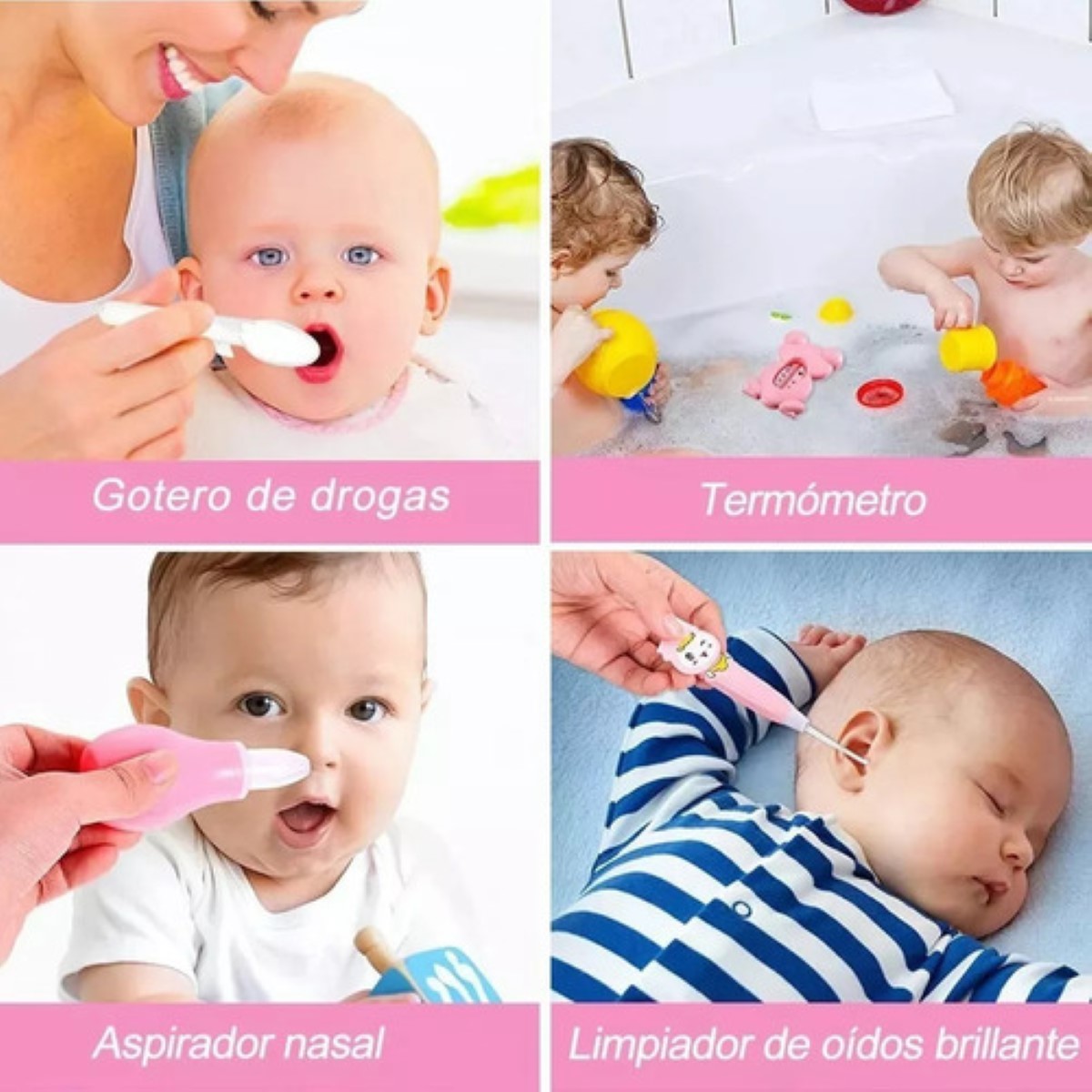Kit De Higiene Cuidado Bebé 13pcs Termómetro Salud Manicure rosa