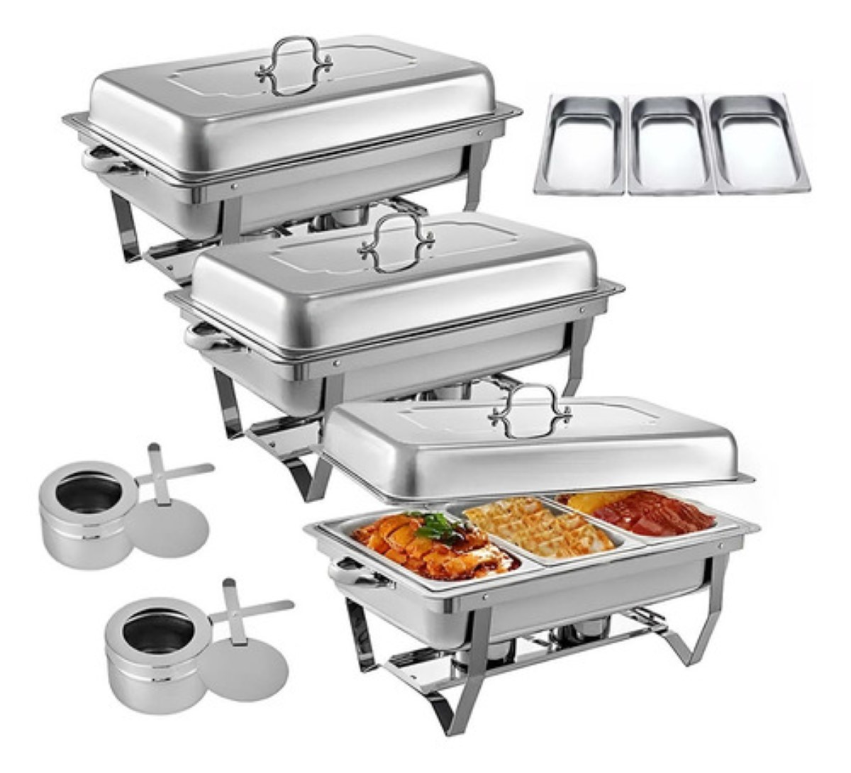 Bufetera 3 Espacios De Acero Inoxidable Para Chef Comedor 9l plata