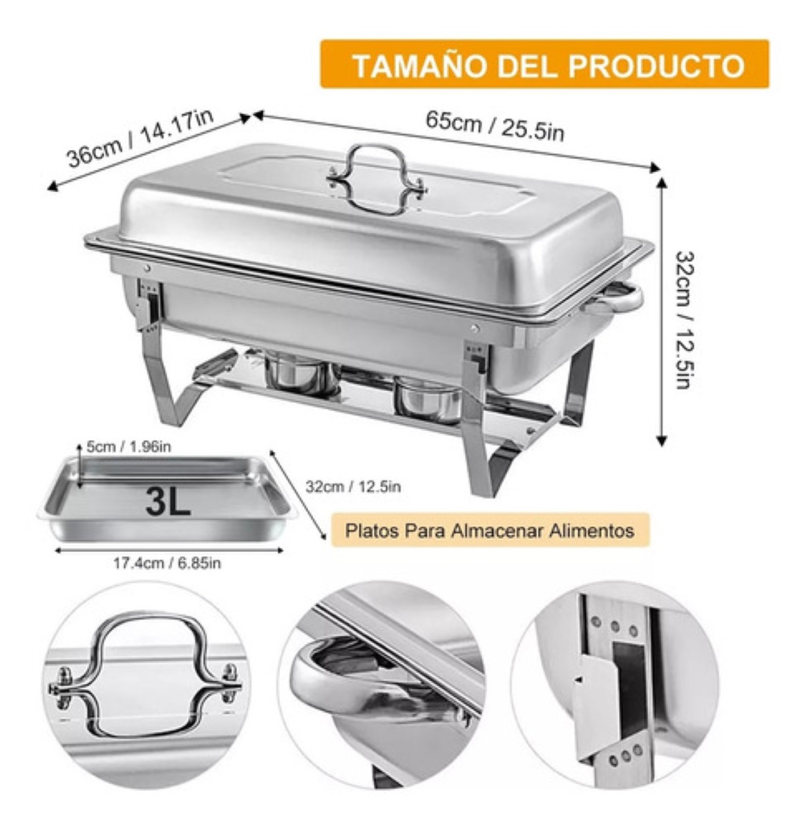 Bufetera 3 Espacios De Acero Inoxidable Para Chef Comedor 9l plata