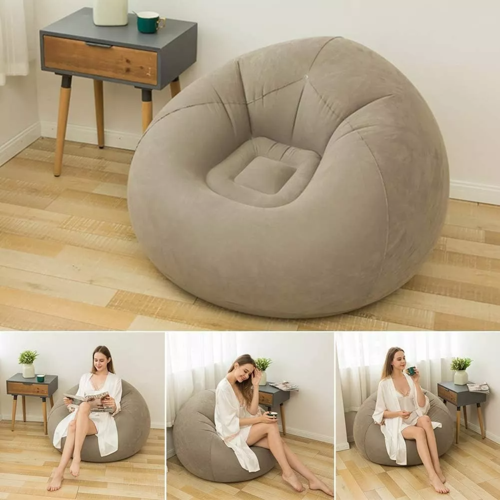 Sillón Inflable Silla Aterciopelada Puff Cómodo Sofá +bomba