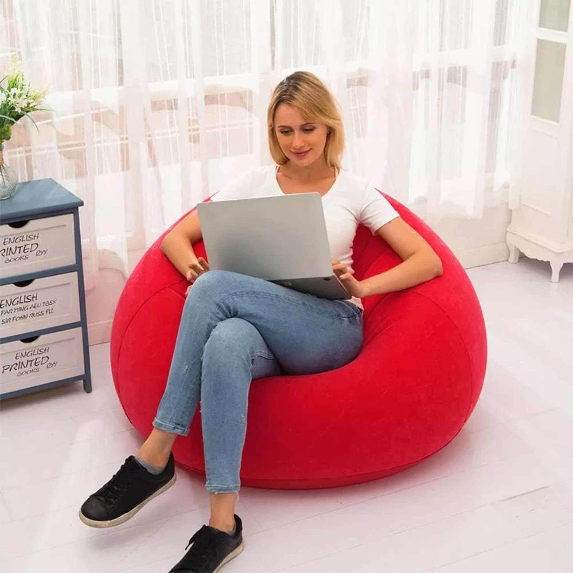 Sillón Inflable Silla Aterciopelada Puff Cómodo Sofá +bomba