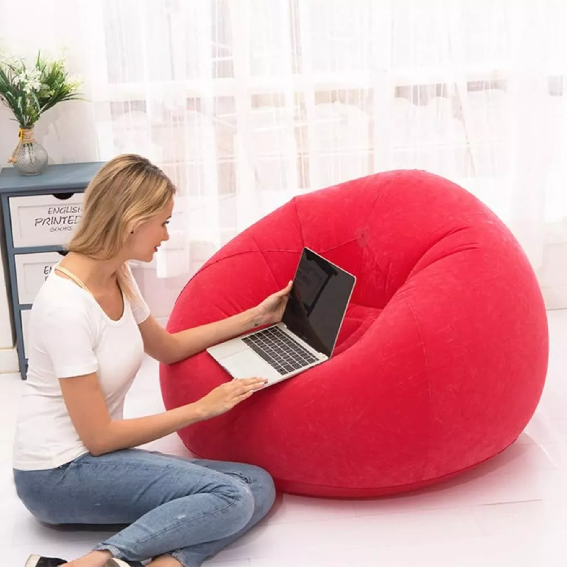 Sillón Inflable Silla Aterciopelada Puff Cómodo Sofá +bomba